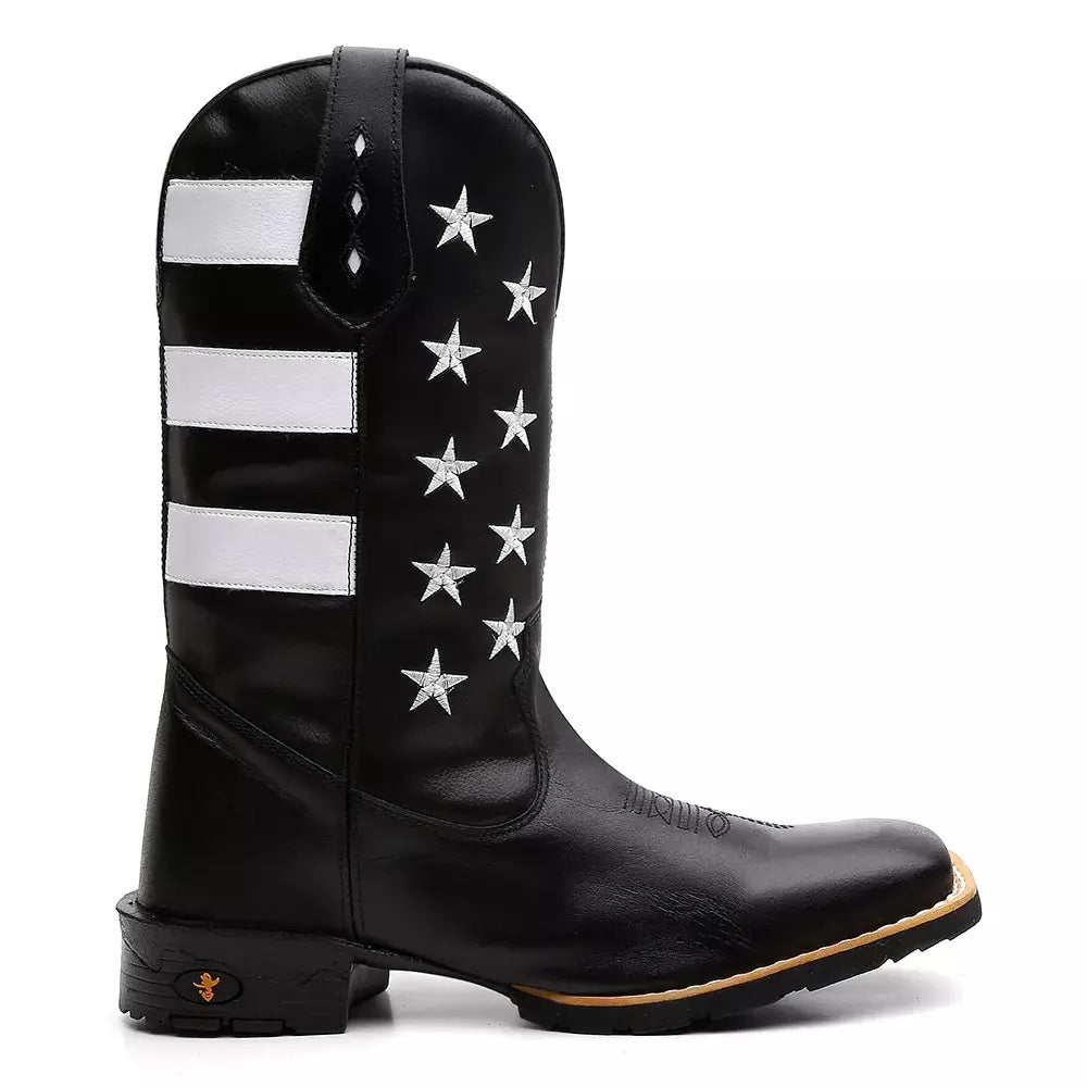 Bota Texana Masculina "Estados Unidos" Preta - Esporatto